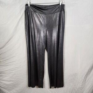 MELISSA PAIGE Size XL Gunmetal‎ Silver Stretchy Pull On Wide Leg Work Club Pants